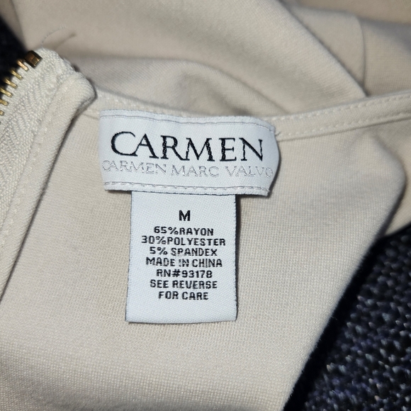 Carmen Marc Valvo Elegant Cream Peplum Top - Picture 2 of 7